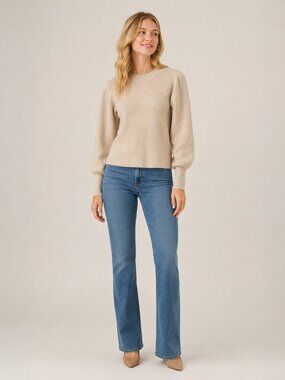 2/$30 Lulus Ribbed Blouson Cuff Crew Neck Sweater Oatmeal XL #A3479